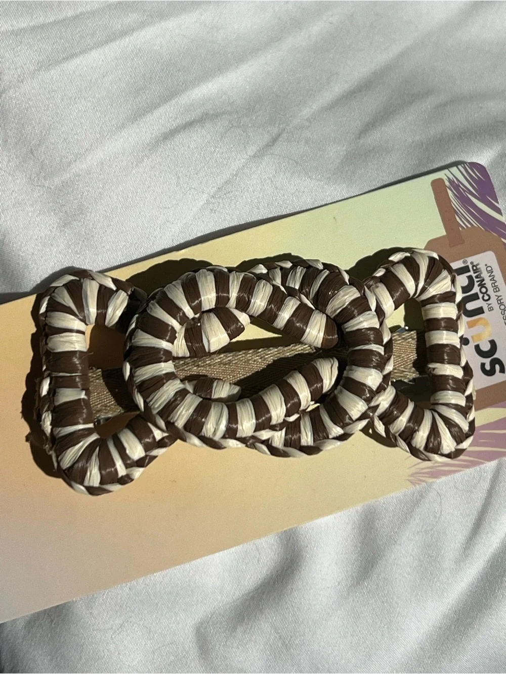 scunci Brown and Cream Woven Knot Hair Clip NWT